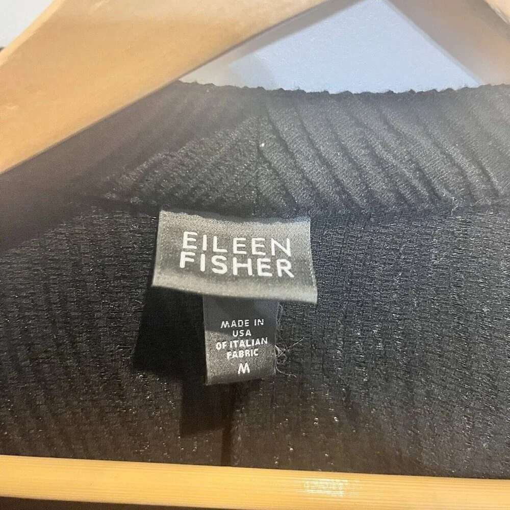 Black Eileen Fisher Jacket Size M Textured Snap Closure 3/4 Sleeve - Picture 10 of 10